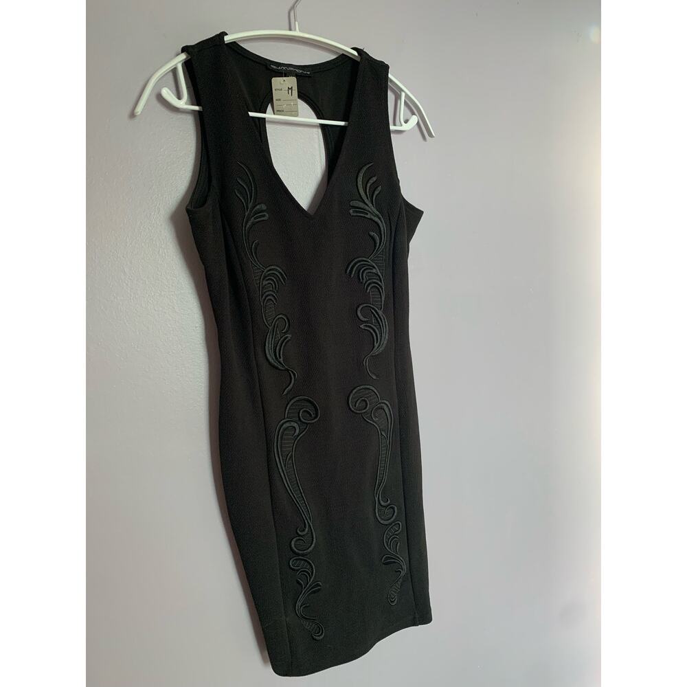 NWT Symphony / bodycon / little black dress / embroidered / fitted / medium - Picture 2 of 7